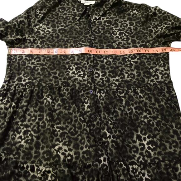 Style&Co Long Tunic Top Tiered Ruffle L Green Black Animal Print Cheetah Y2K‎ - Picture 5 of 7